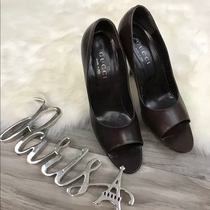 GUCCI Brown Guccissima leather open toe heels6.5B